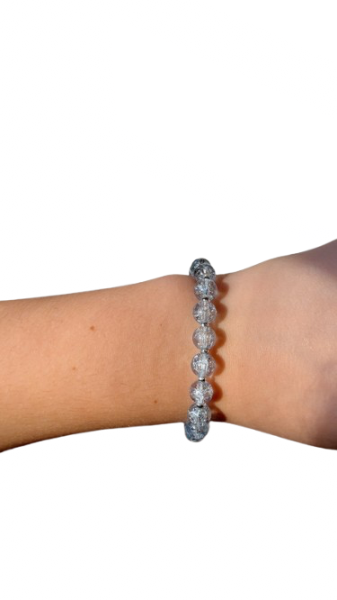 Cracked beads with sliver spacers glass bead bracelet