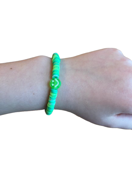 Smile face green clay bead bracelet