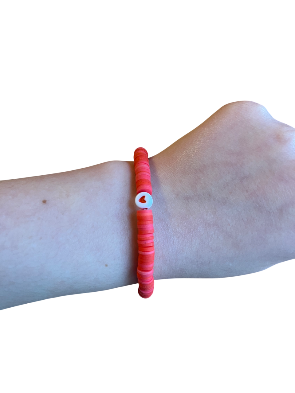 Red heart clay bead bracelet