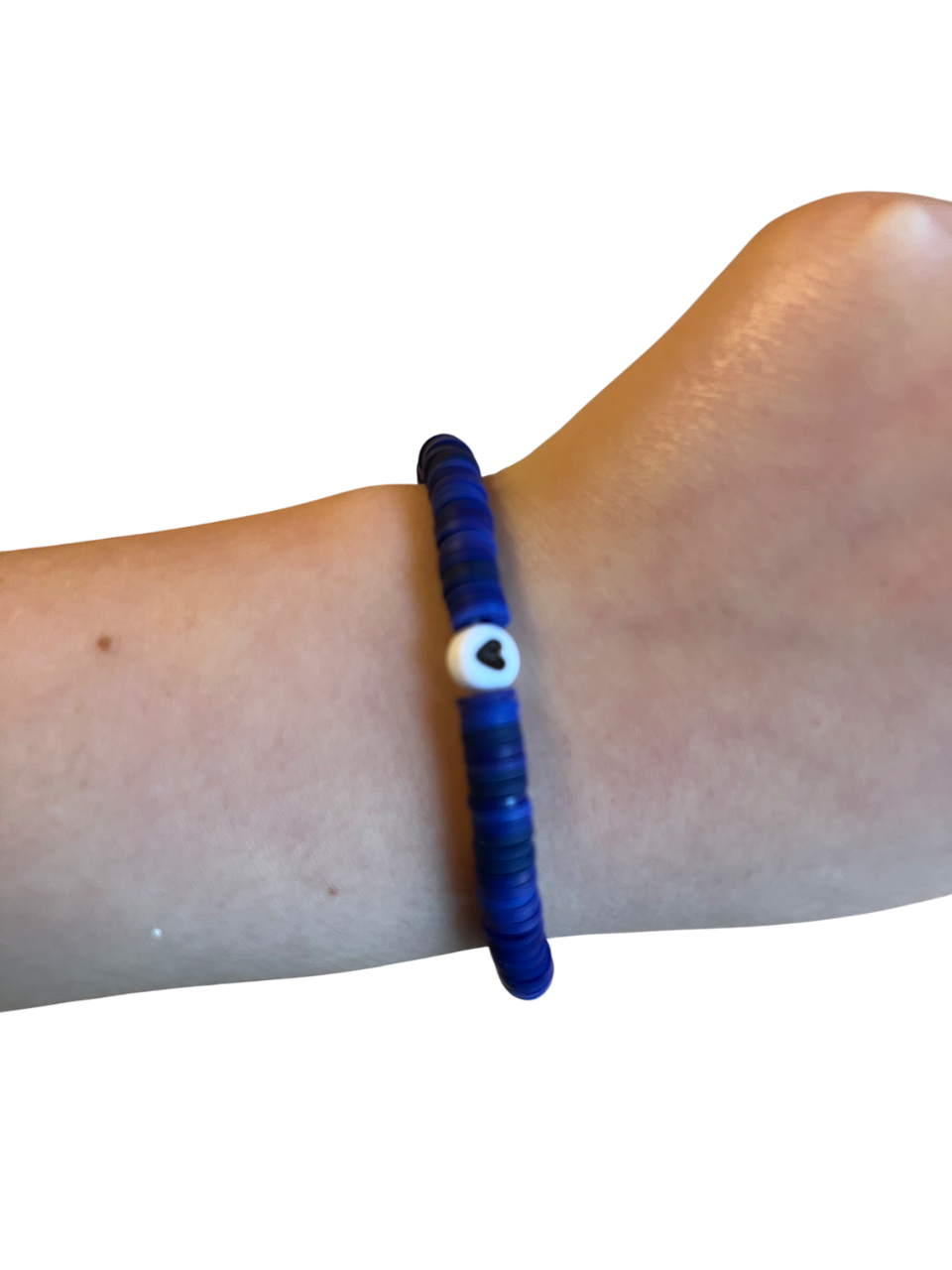 Dark blue clay bead bracelet with heart