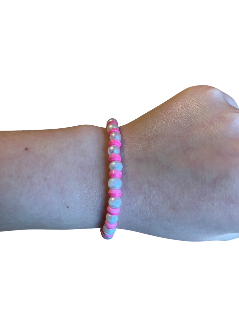 Pink pearl and clay bead bracelet