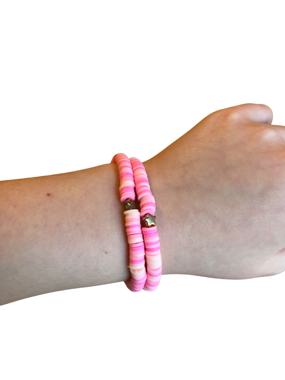 Little pink star clay bead bracelet