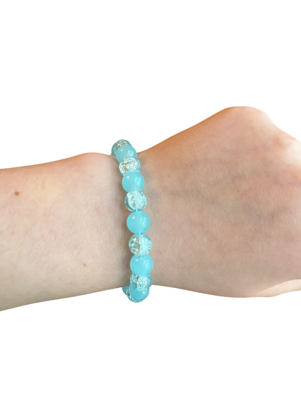 Light blue and clear blue glass bead bracelet