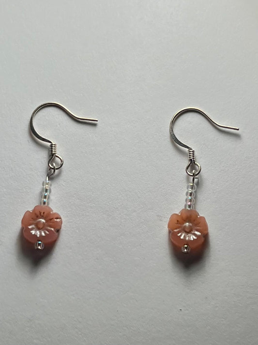 Pink and white flower earrings