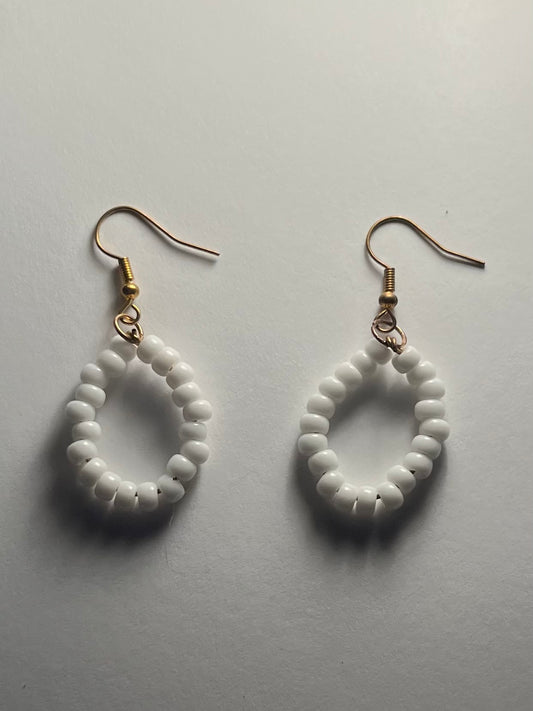 white beaded hoop earrings