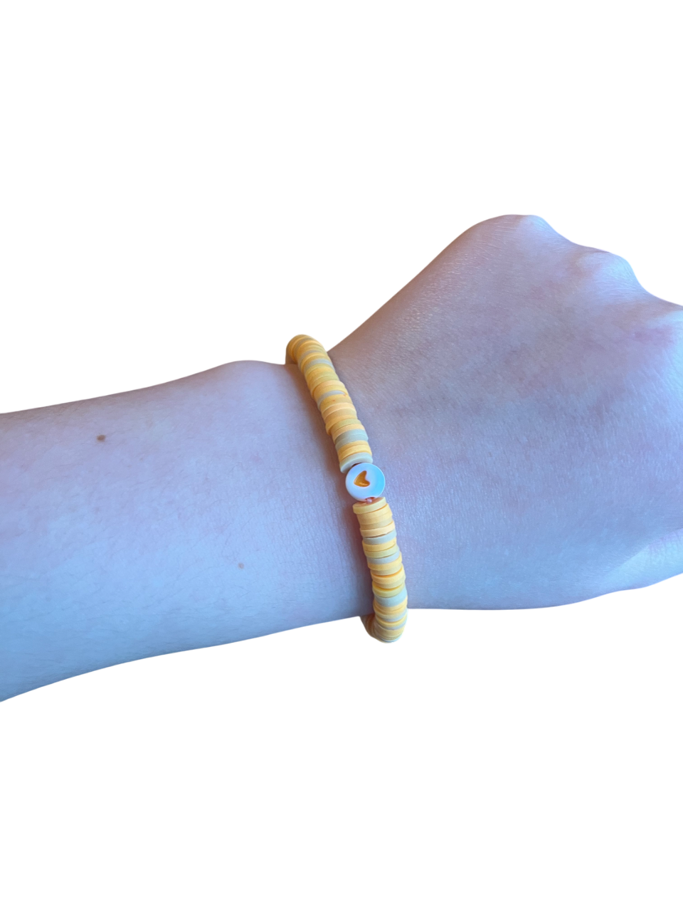 Orange heart clay bead bracelet
