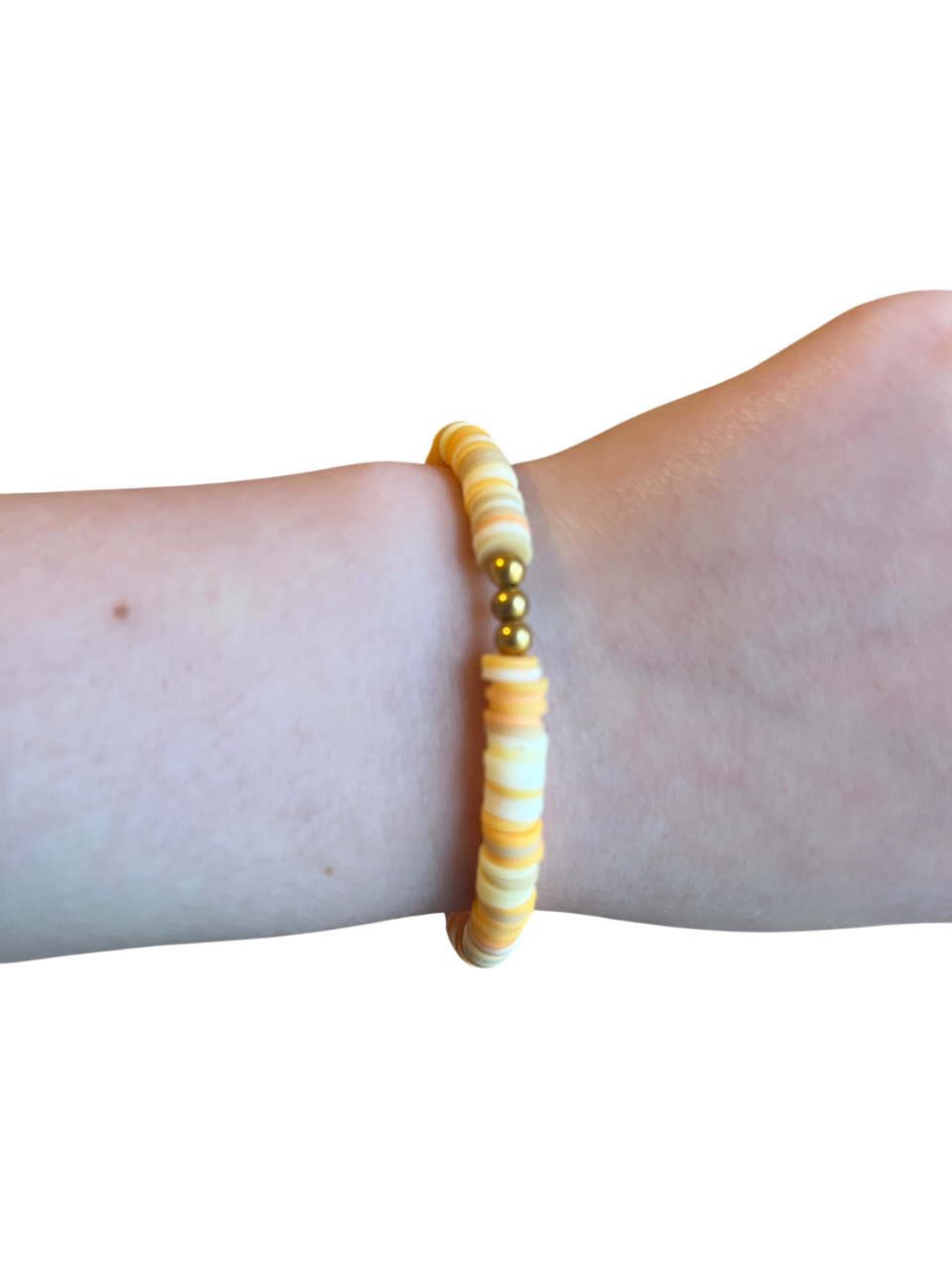 Orange clay bead bracelet with gold beads