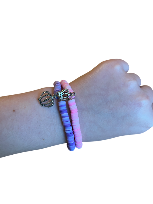 Queen and king clay bead bracelet set