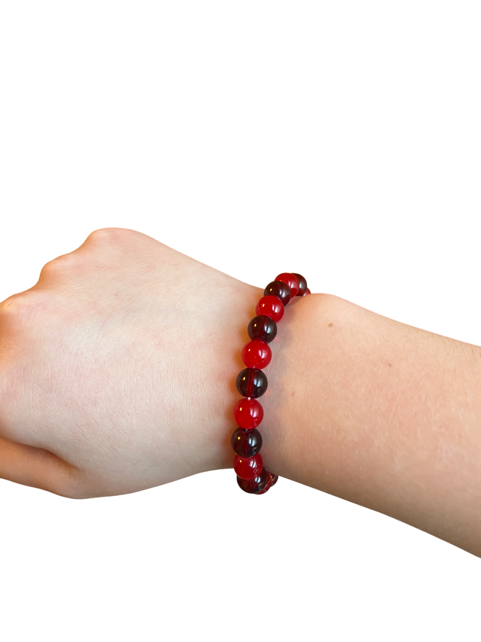 Light & dark red glass bead bracelet